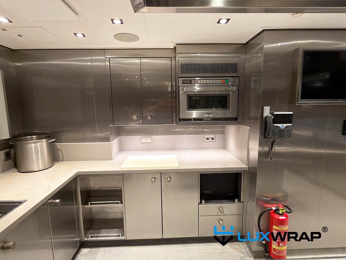 Comprehensive galley protection film installation by LuxWrap using NinjaShield Gloss PPF