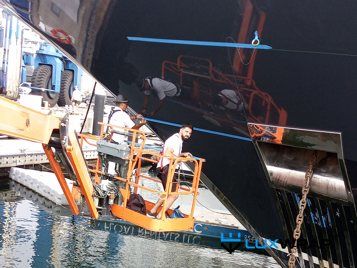 Superyacht galley drawers, protected with high gloss PPF