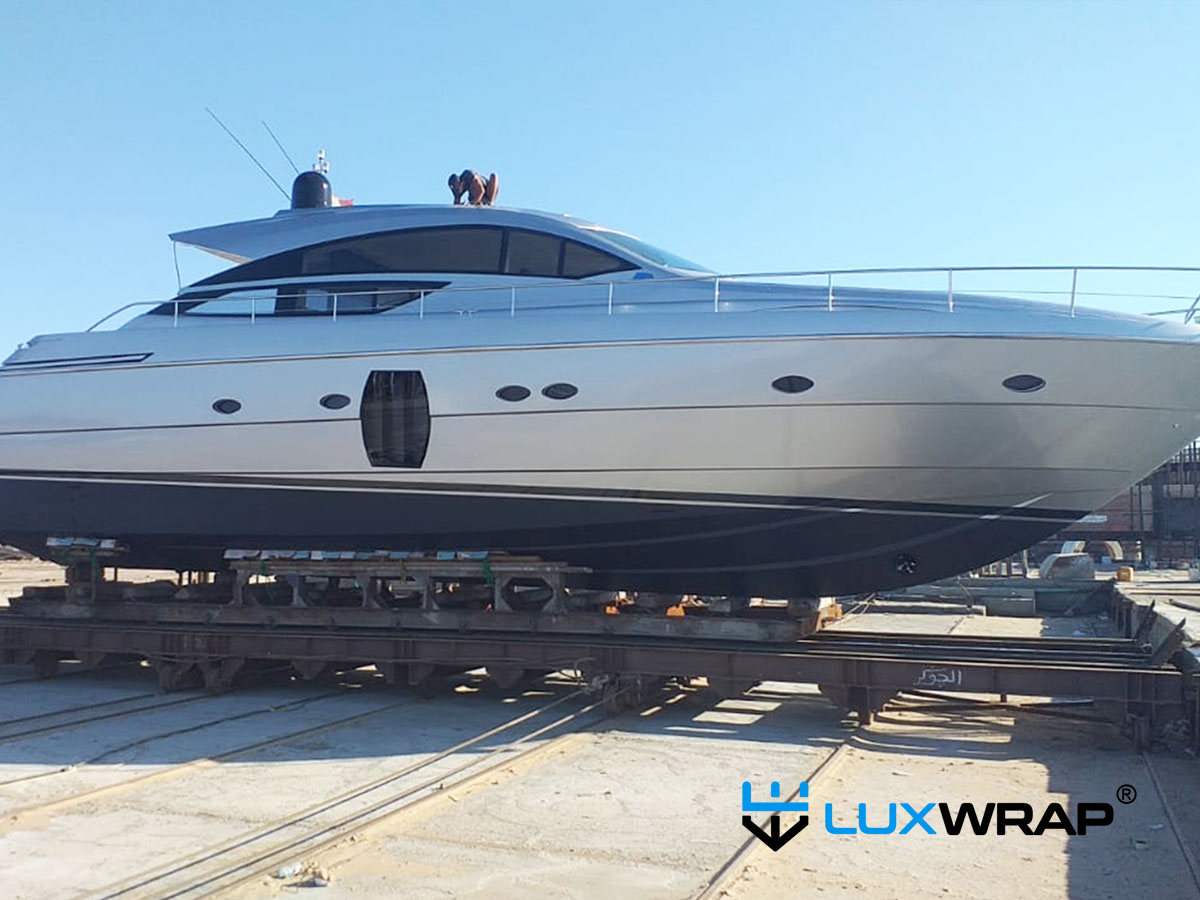 Small yacht under 20 metres wrapped in a colour-change vinyl by LuxWrap
