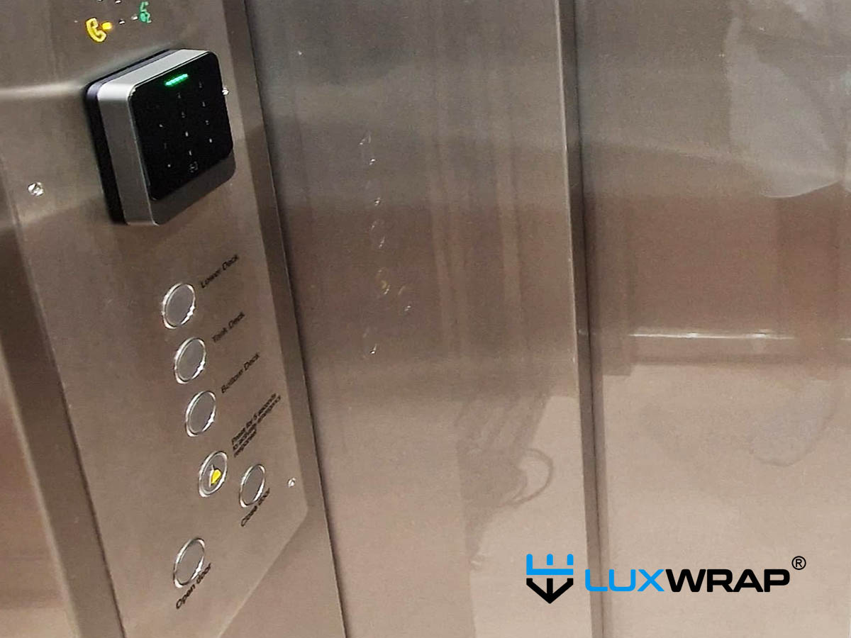 Superyacht lift stainless steel control panel and interior protected with clear gloss PPF